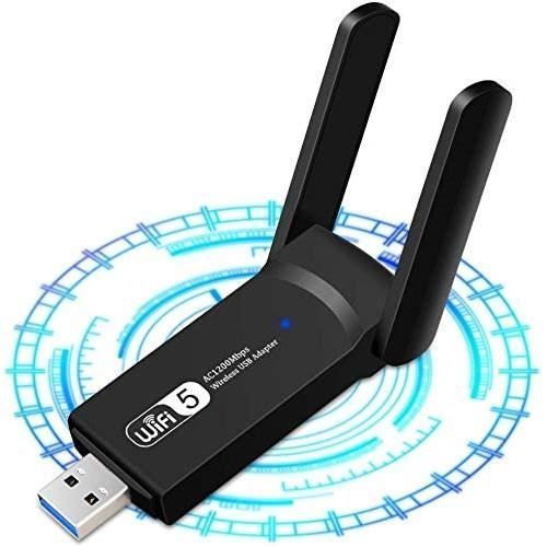 DORARA USB 3.0 WiFi Adapter - Dual Band 2.4G/300Mbps + 5.8G/867Mbps - 5dBi Antenna - Black