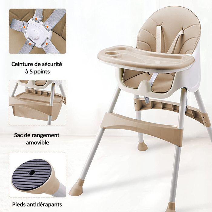 Adjustable 3-in-1 baby/toddler high chair with 5-point harness, from birth to 6 years old