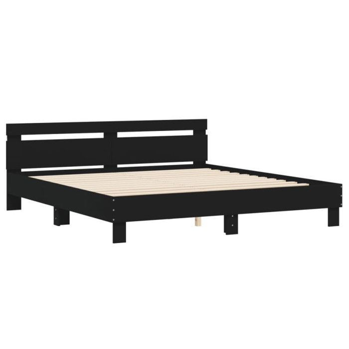 vidaXL Bedframe met hoofdbord en ledverlichting, tweepersoonsbed met lattenbodem, slaapkamerbed voor volwassenen, zwart 160x200 cm hout 3207533
