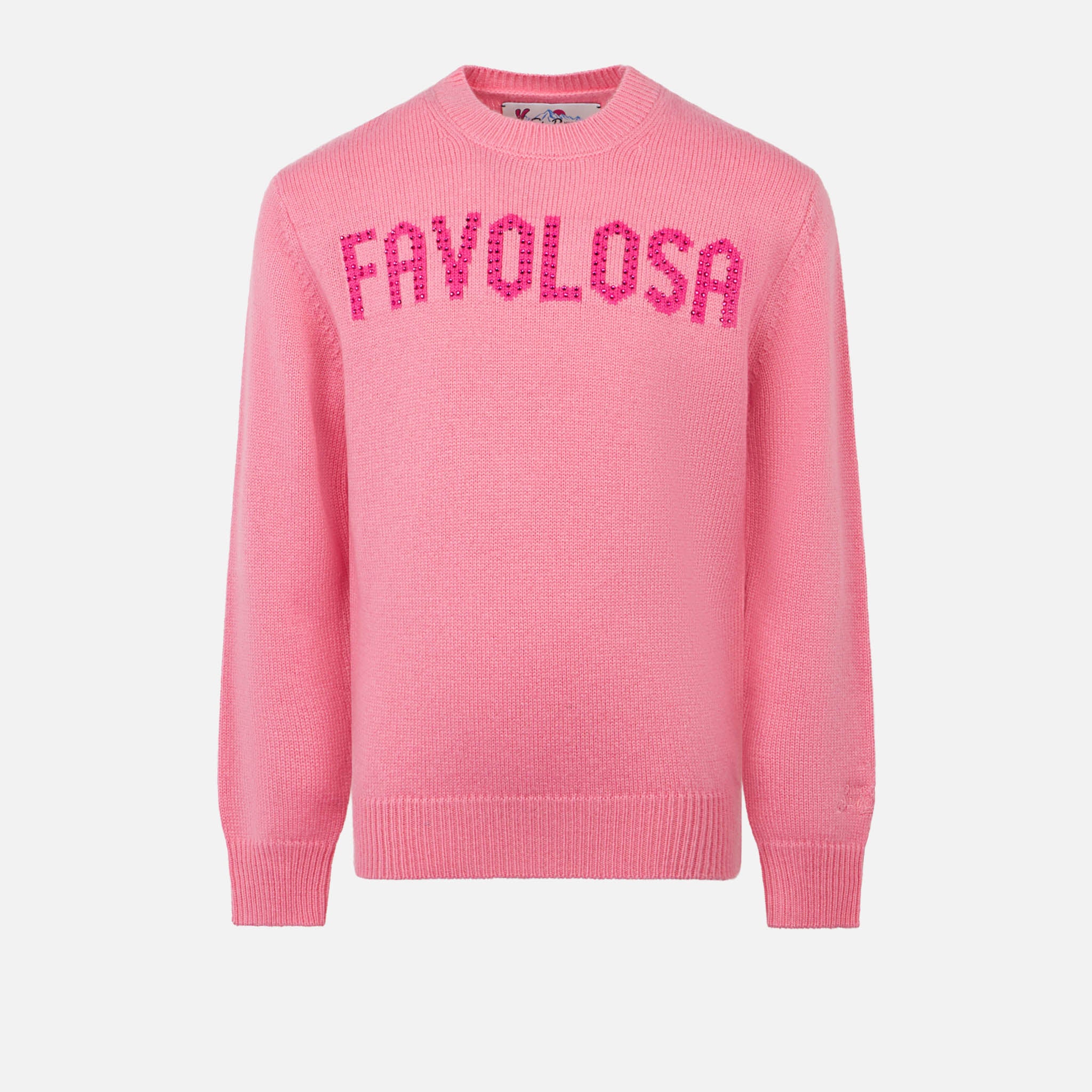 Fantastische roze trui met ronde hals voor meisjes met strass-print.