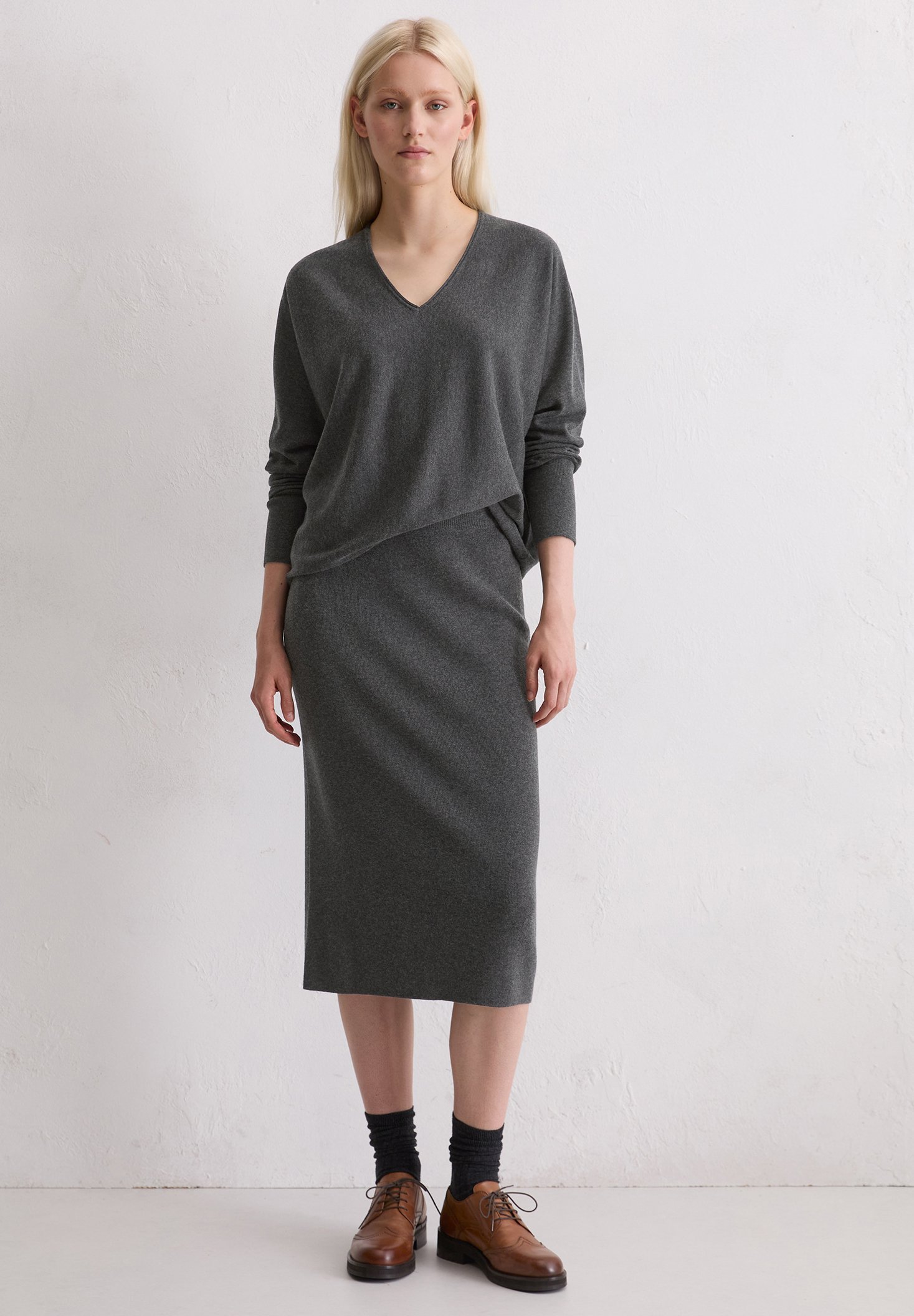 Marc O'Polo LONGSLEEVE V-NECK - Jumper - night grey melange