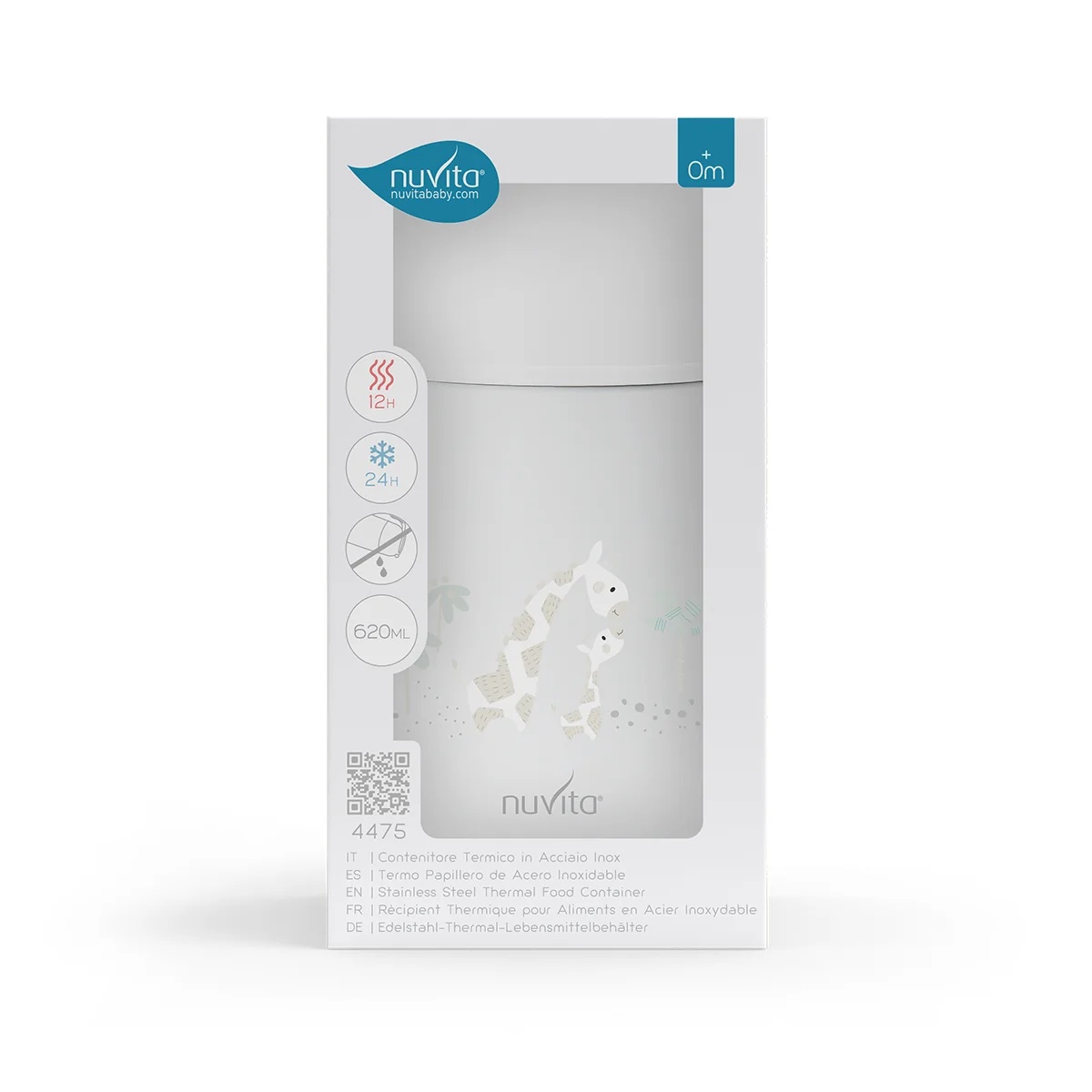 NUVITA Nuvita witte thermoskan voor vloeibare en vaste voeding, 620 ml, met siliconen handvat