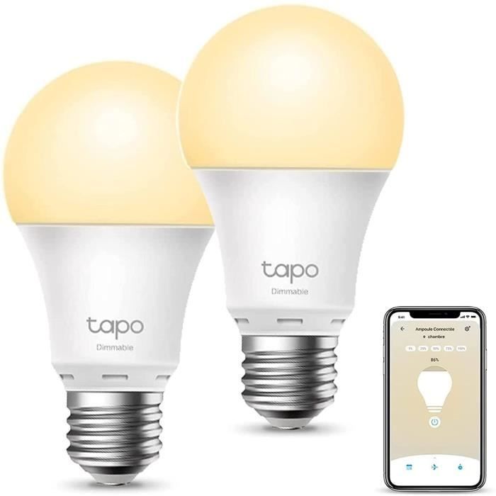 Lampadina Wi-Fi intelligente TP-Link Tapo, attacco E27, luce LED bianca calda, compatibile con Alexa, Google Home e Siri, confezione da 2 Tapo L510E