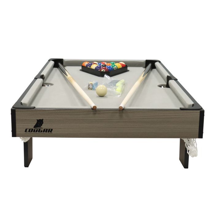 Mesa de bilhar Cougar Mini - 90 cm - Carvalho/Cinza - Acessórios incluídos