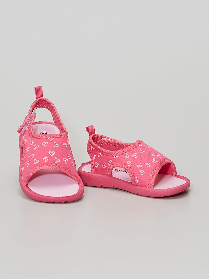 Sandalen van stof met hartjesmotief - ROZE