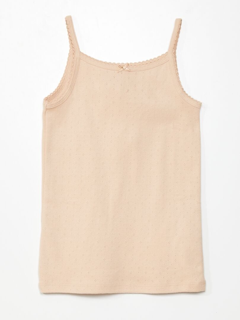 Conjunto de 3 regatas de malha pointelle - BEGE