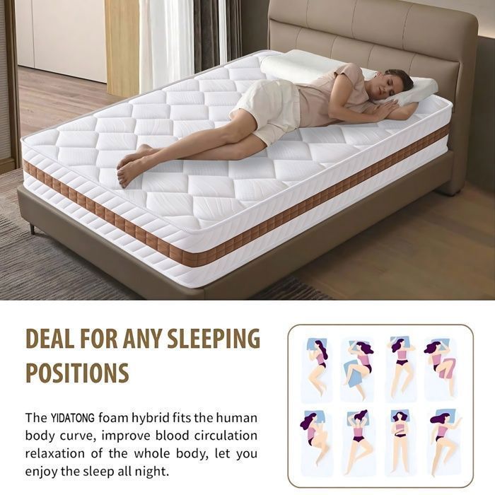 Materasso Premium 90x190 cm, spessore 26 cm, lattice, media rigidità, ergonomico, ibrido con schiuma e molle insacchettate, reversibile.