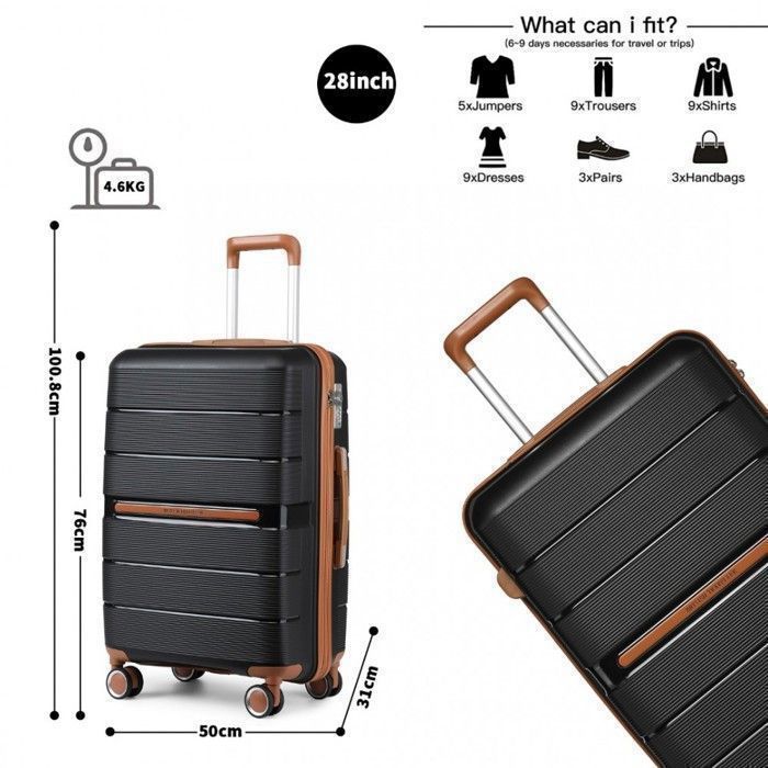 British Traveller Stor Koffert 76x50x31cm Trillekoffert med TSA-lås Håndbagasje - 92L, Svart
