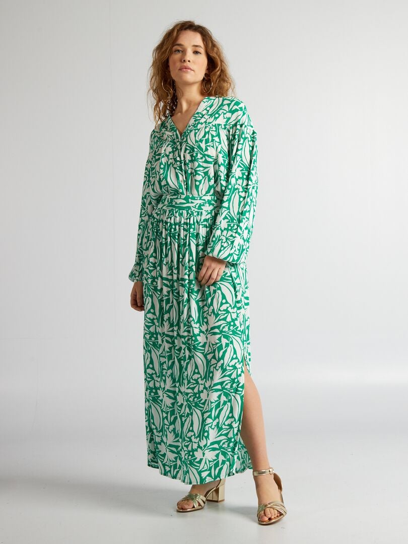 Midi-rok van gebreide stof met crêpe-effect - GROEN