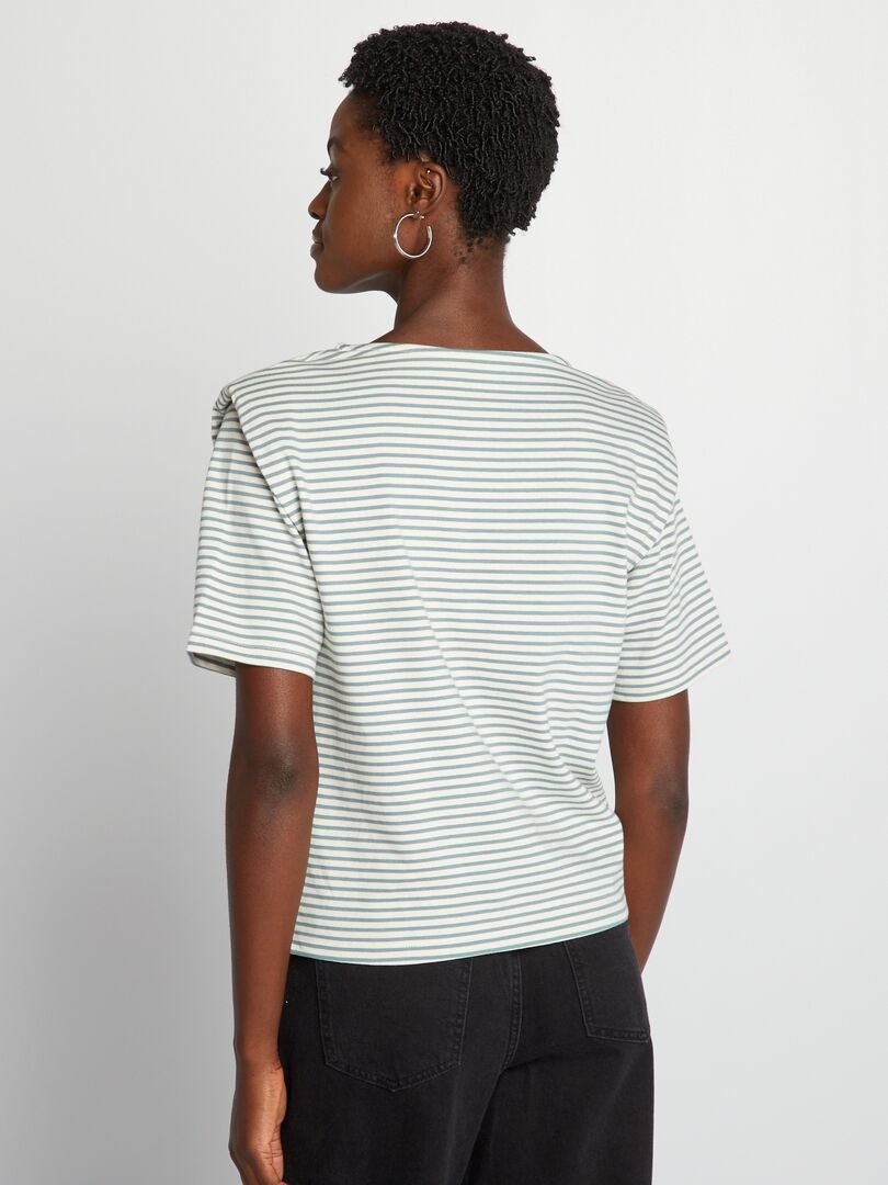 Camiseta de rayas con hombreras - BEIGE