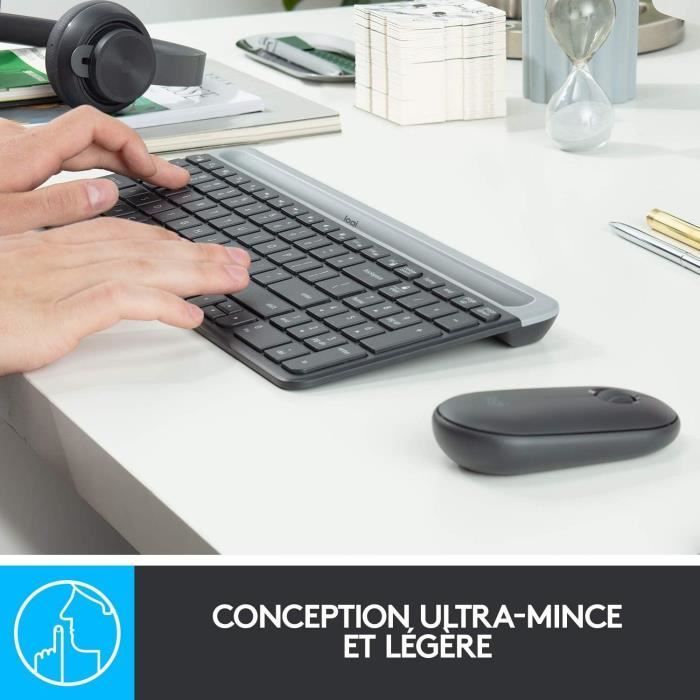Combo de teclado y ratón inalámbricos Logitech MK470 Slim - Silencioso - AZERTY - Negro