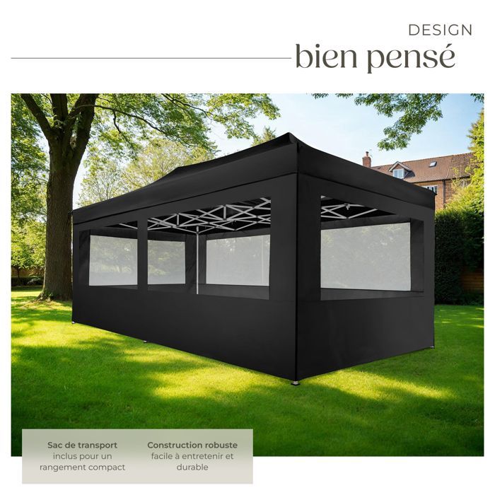 Padiglione da giardino - TECTAKE - VIOLA Gazebo pieghevole e regolabile in alluminio 6 x 3 m con 4 protezioni laterali - Nero
