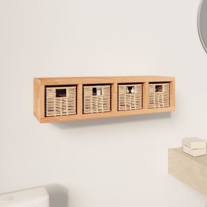 Estantería de pared vidaXL con cestas 62x18x16 cm Madera maciza de nogal 350370