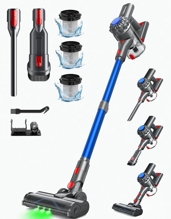 Ivormentico Cordless Stick Vacuum Cleaner, 50 Mins/40K PA Cordless Vacuum Cleaner, Stick Vacuum with Green LED, Vacuum with Brush