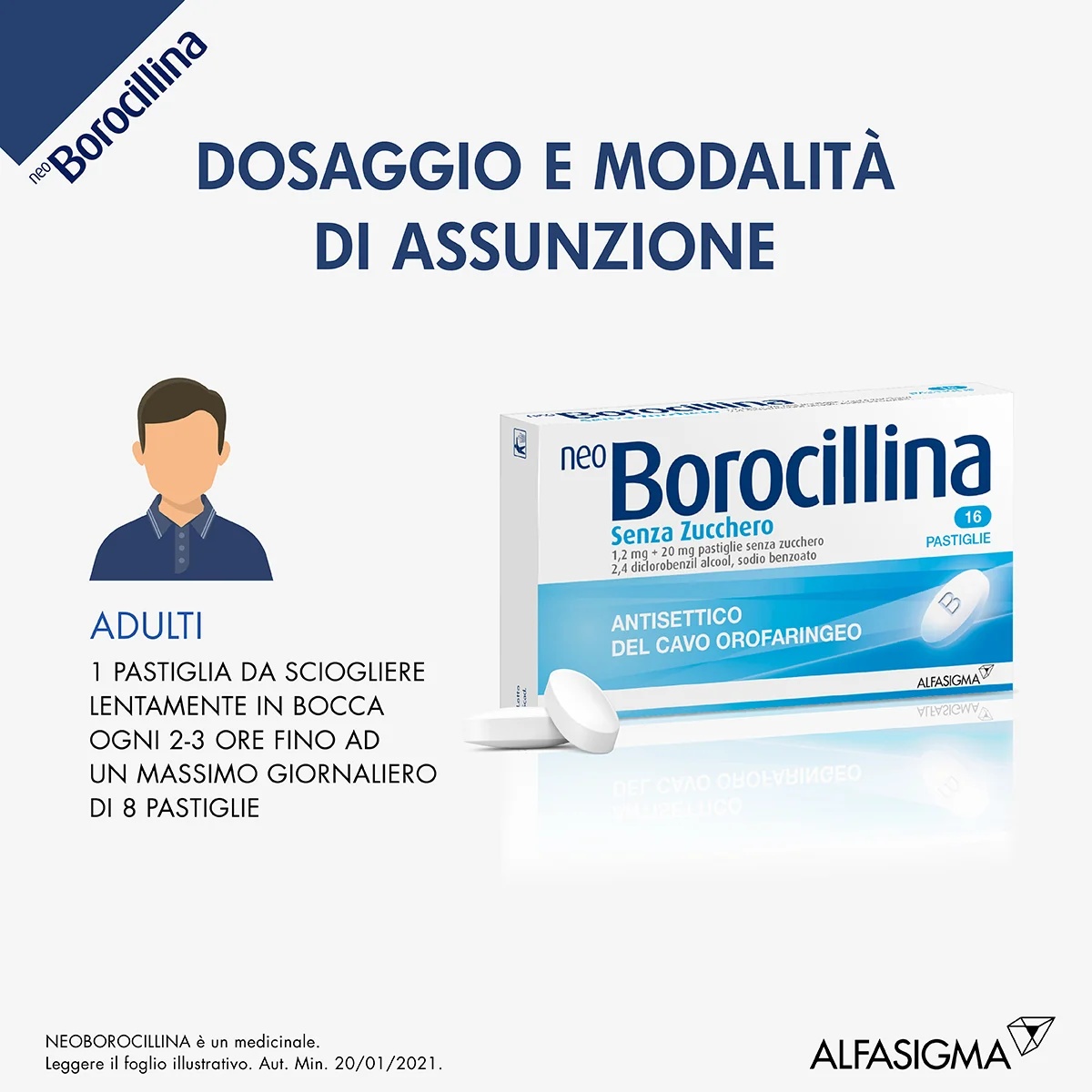 Néoborocilline sans sucre 1,2 mg + 20 mg antiseptique 16 comprimés