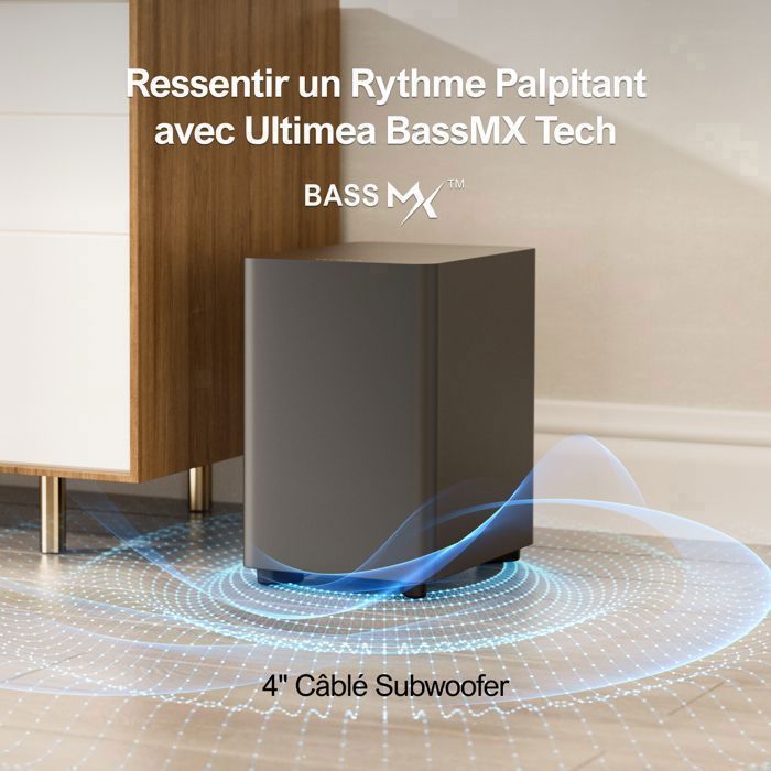 ULTIMEA Barre de son virtuelle 7.1 Channel Surround avec Subwoofer - 330 W - App Contrôle - Bluetooth/OPT/AUX - Aura A40
