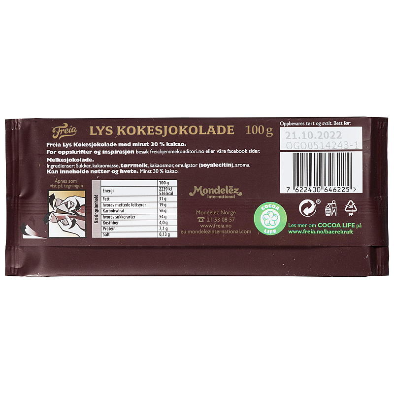 Chocolate ligero para cocinar Freia 100 g, Freia
