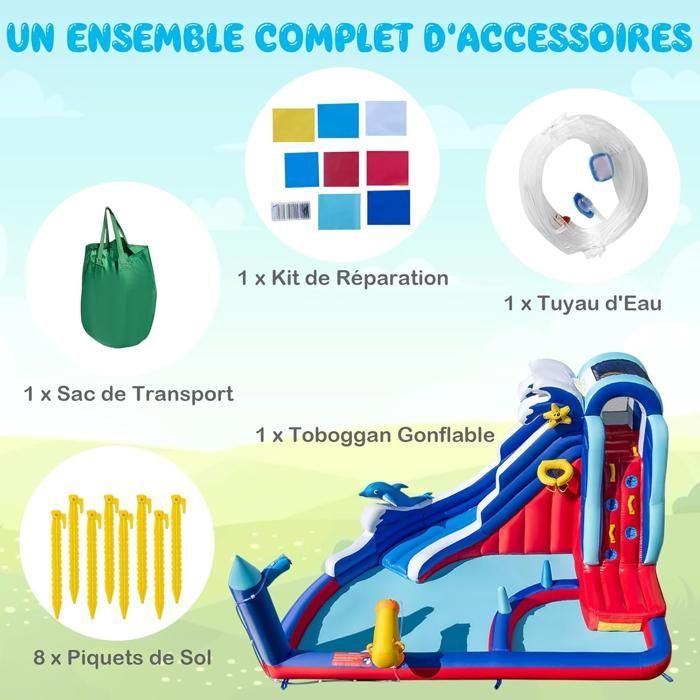DREAMADE 6-in-1 Inflatable Castle for Children with Slide, Pool, Water Cannon, Basketball Hoop and Ring Toss Game