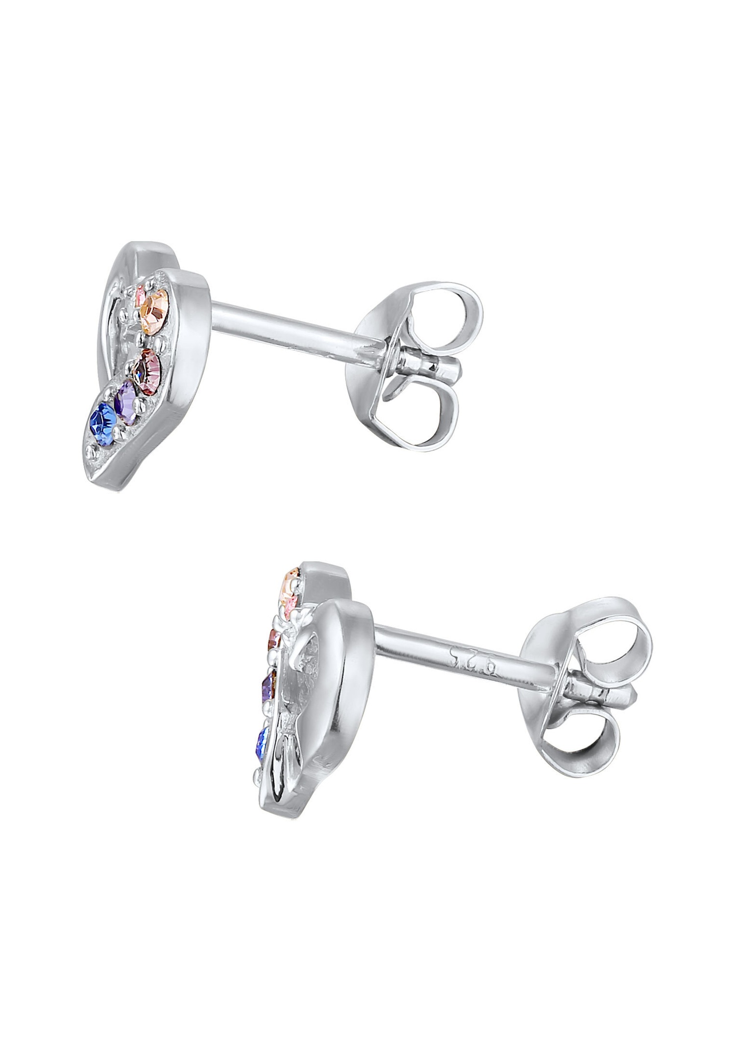 Elli Femmes clous d'oreilles cœur avec cristaux multicolores en argent sterling 925