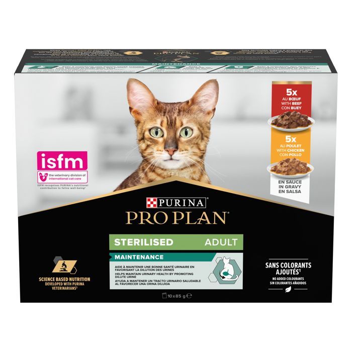 PRO PLAN Adultos Ternera Pollo Esterilizado 10x85g Bolsitas para gatos adultos