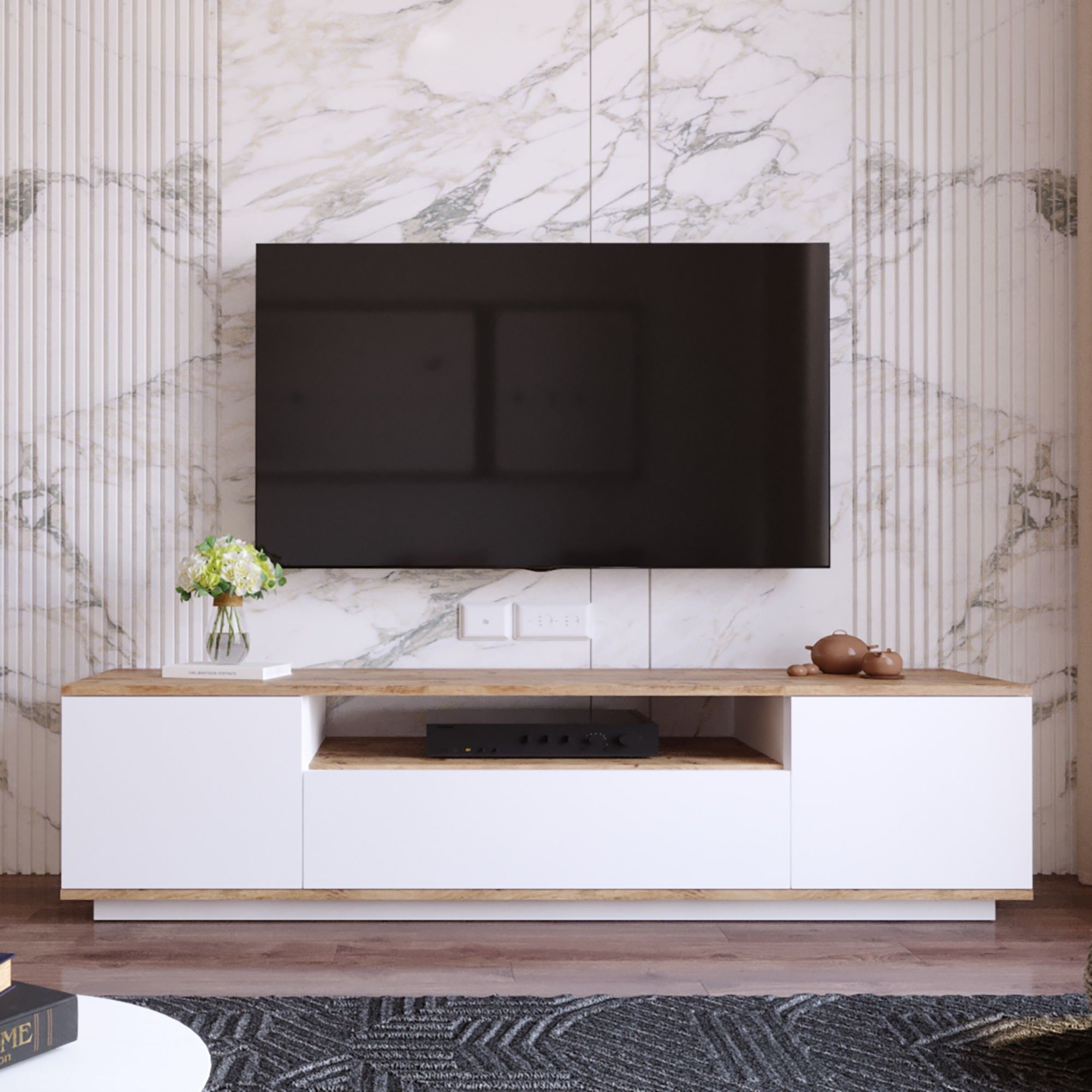 Mueble para TV - FR7 - Pino atlántico / Blanco - 180 x 45 x 45 cm