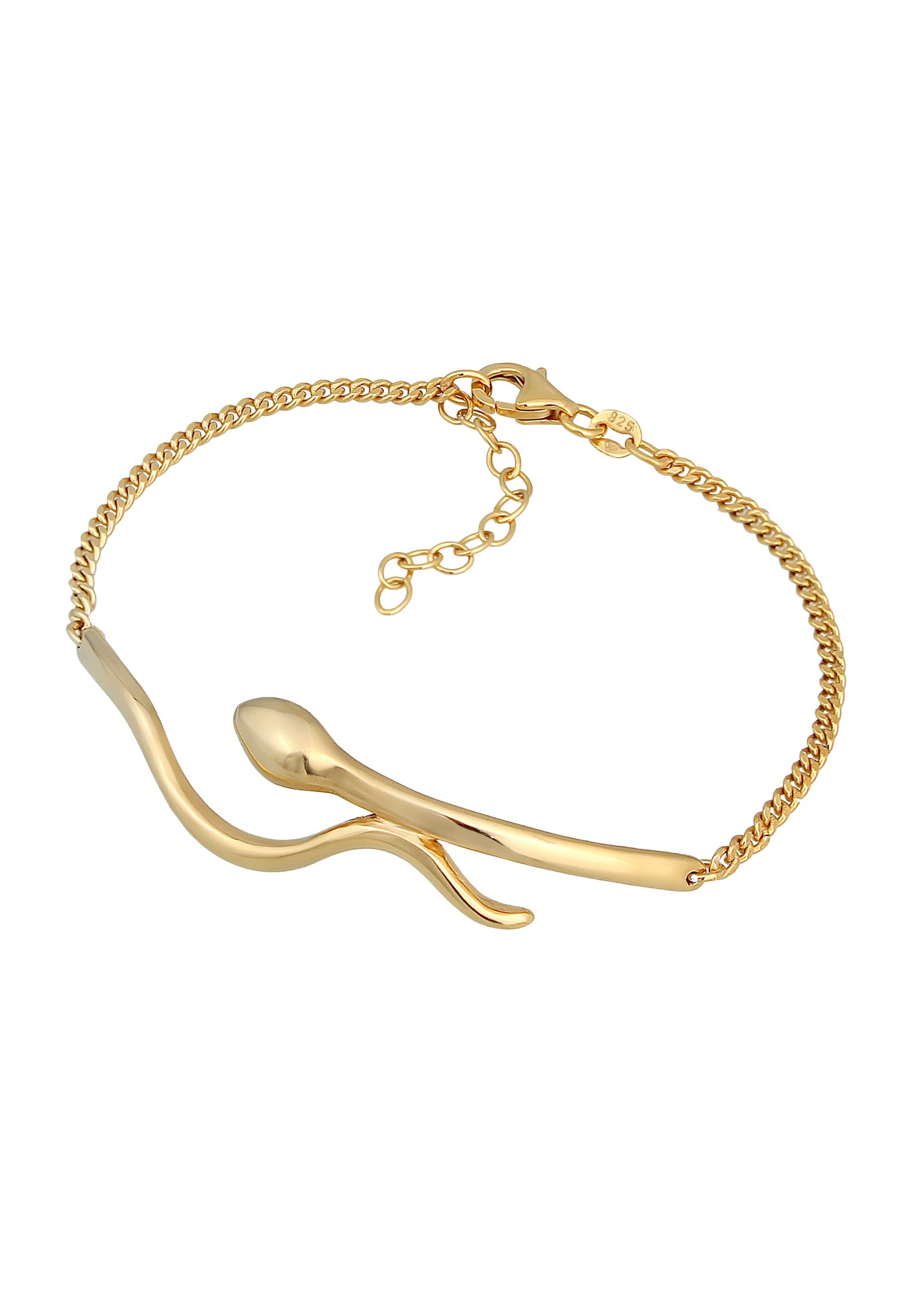 Elli Femmes Snake Curb Chain Boho Trend Ajustable en Argent Sterling 925 Plaqué Or