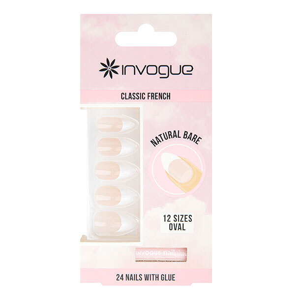 Uñas postizas ovaladas francesas Invogue Bare - Paquete de 28