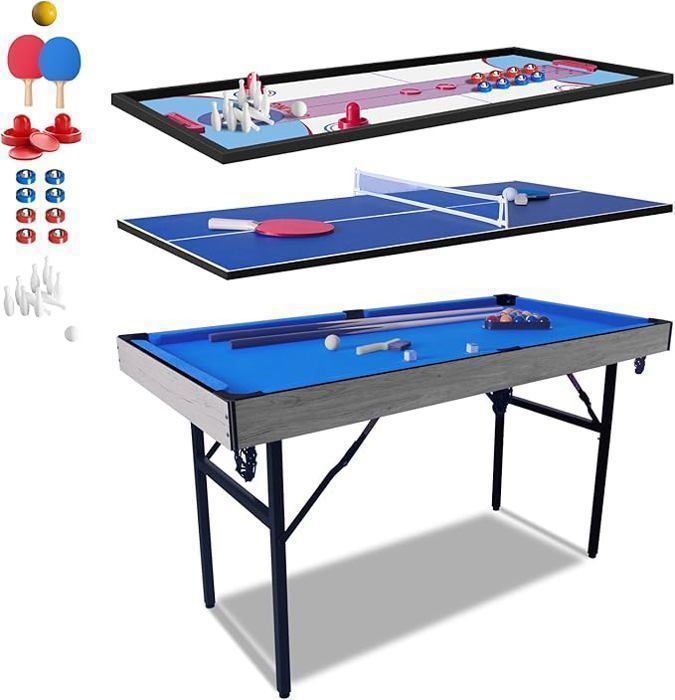 Tavolo da gioco pieghevole multifunzione 5 in 1 HLC: ping pong, shuffleboard, biliardo, bowling, air hockey, 137x68,5x78,5 cm
