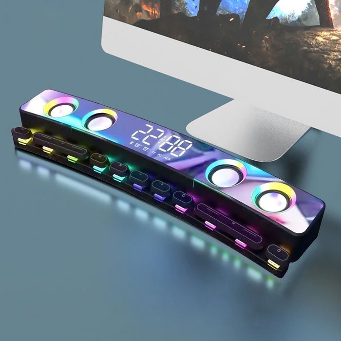 DAM SH39 Bluetooth 5.4 Soundbar mit mechanischen Tasten, Display und RGB-Beleuchtung. 3600-mAh-Akku. Gaming, Heimkino. Schwarz.