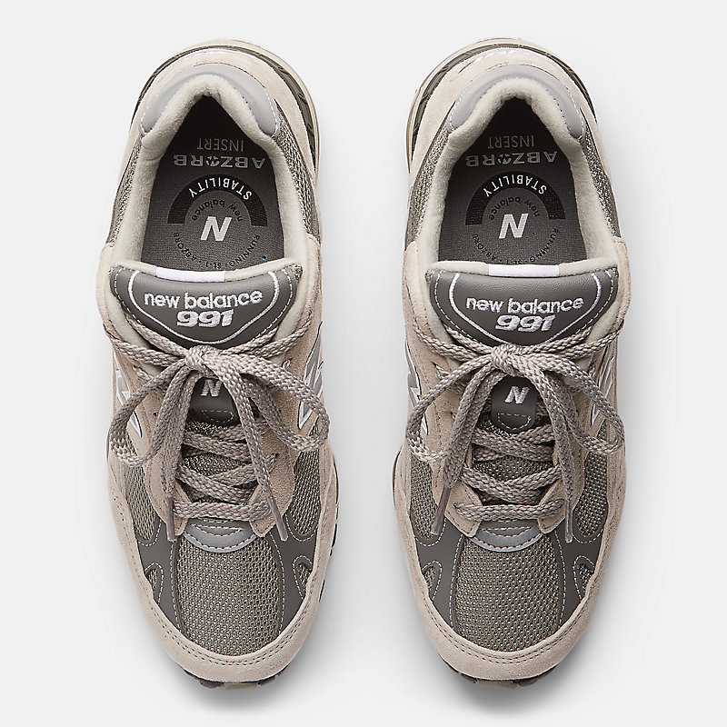 Chaussures femme 991v1 fabriquées au Royaume-Uni – Grises avec détails blancs et argentés