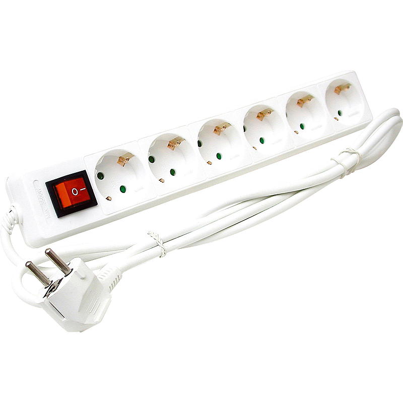 Energiforgreningsstik 6-vejs med jord med afbryder 1,5 m