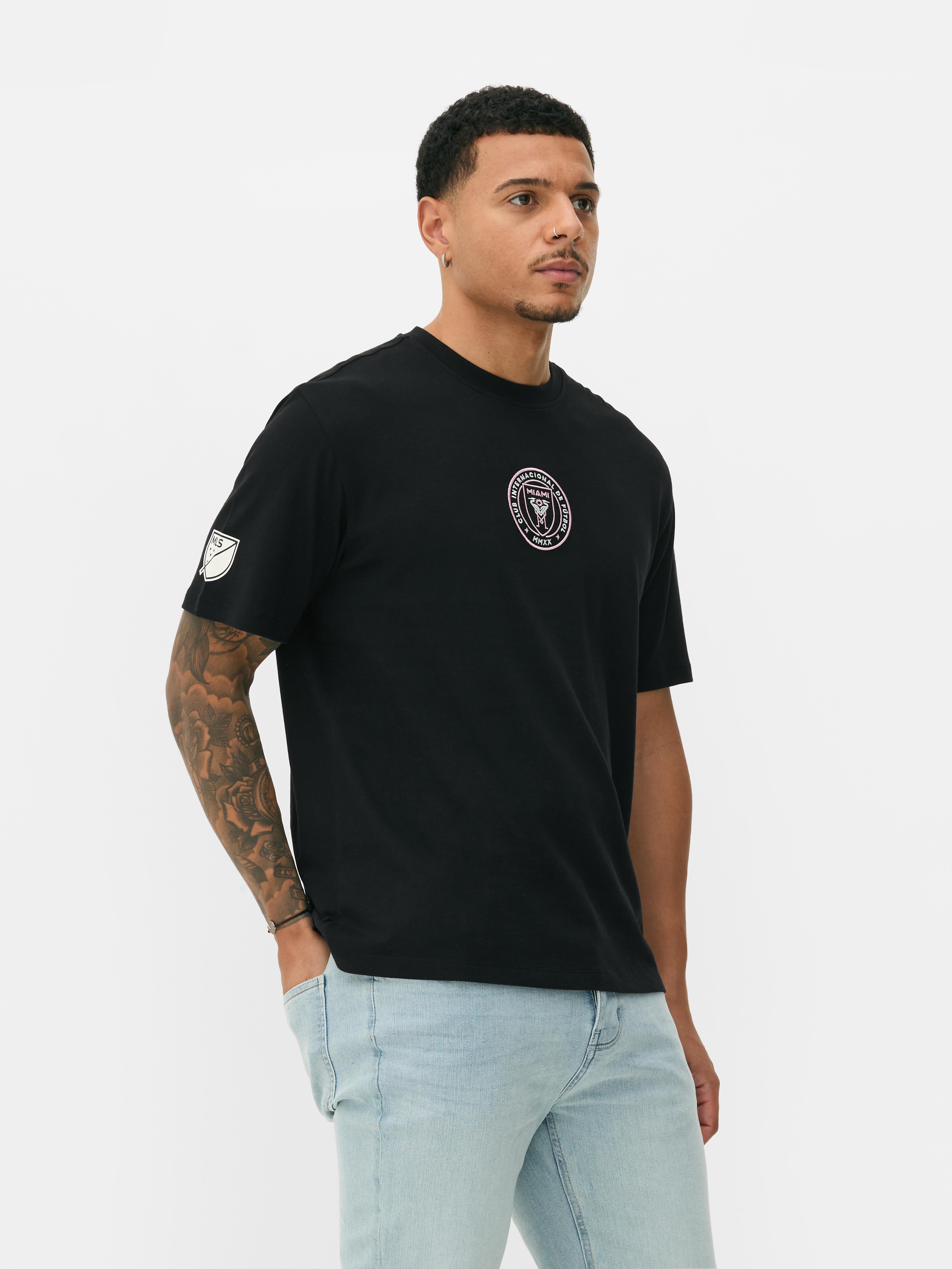 Tricou Inter Miami brodat Tricou cu mânecă scurtă, insignă Inter Miami brodată și imprimeu pe spate