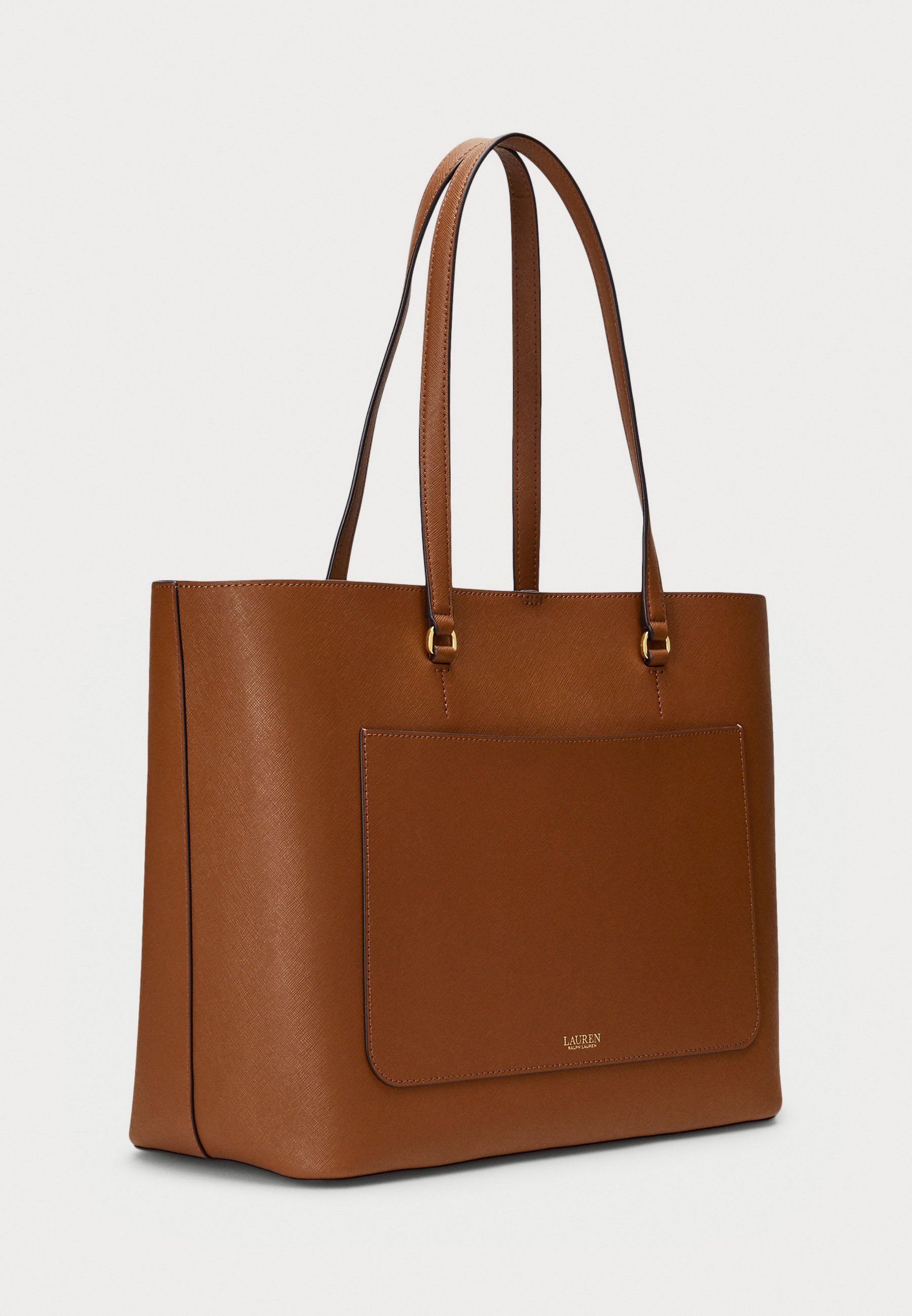 Lauren Ralph Lauren CROSSHATCH LEATHER LARGE KARLY TOTE - Tote bag - bruin