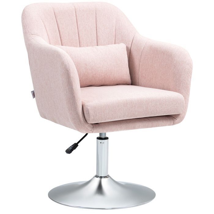 Sillón - HOMCOM - cojines lumbares, altura regulable, giro de 360°, base metálica - rosa