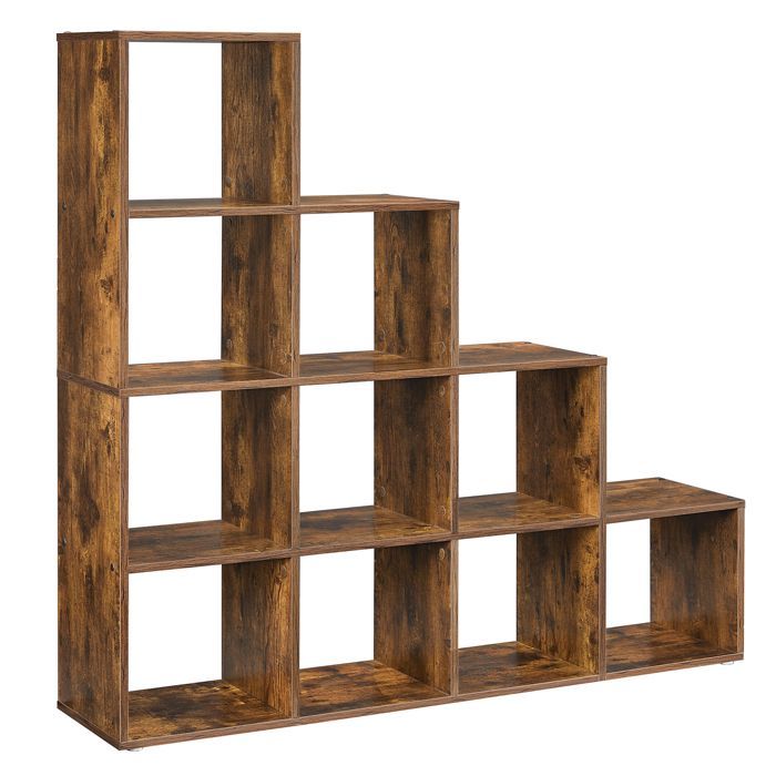 VASAGLE - Libreria per scale - Unità di contenimento a 10 scomparti - Marrone rustico LBC10BX