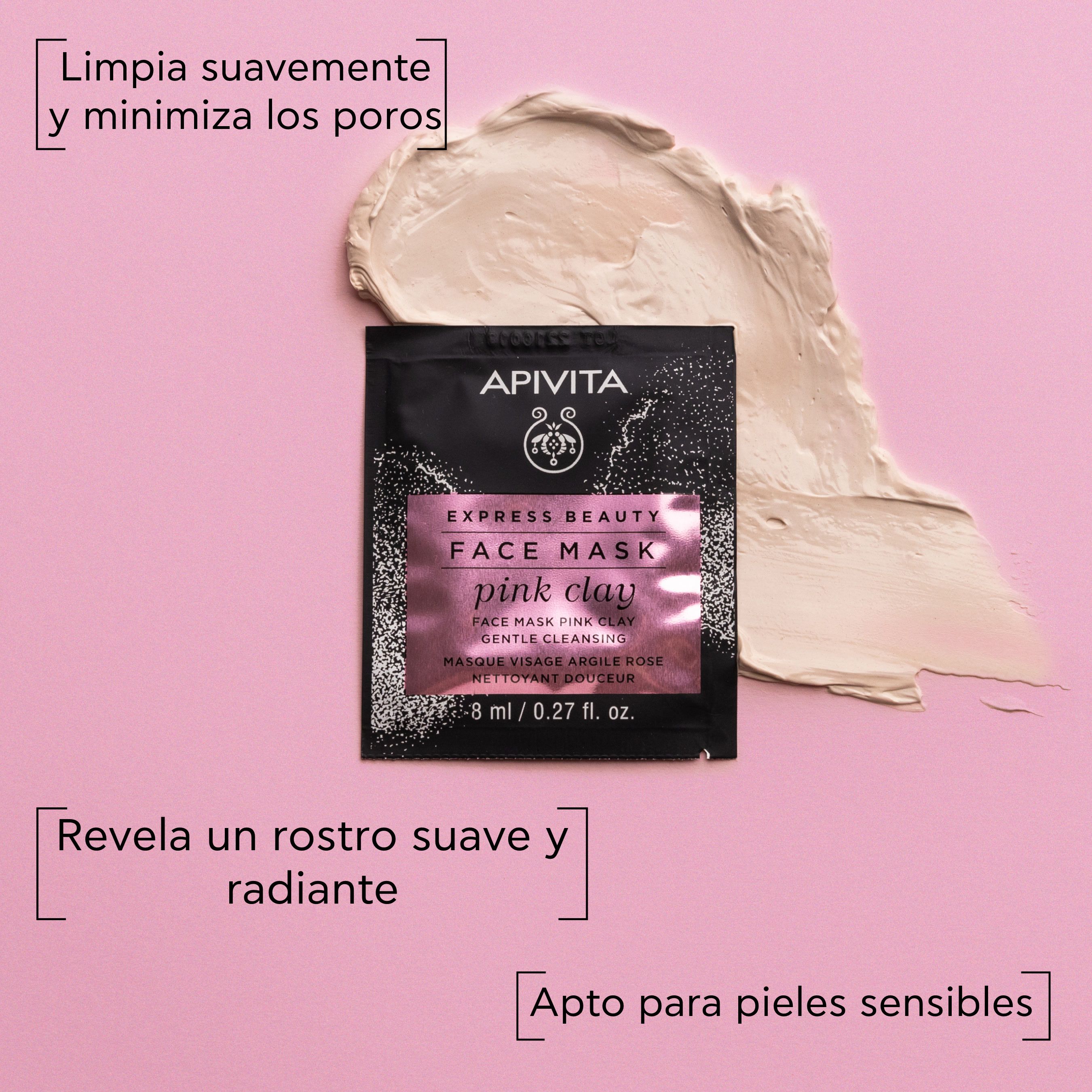 „Express Beauty“ rausvo molio veido kaukė Veido kosmetika iš vaistinės