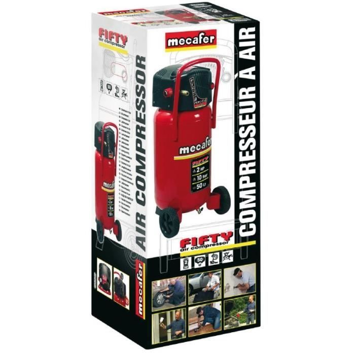 Compresor de aire vertical MECAFER FIFTY - 50 L - 1500 W - 10 bar - 2 CV - Sin aceite