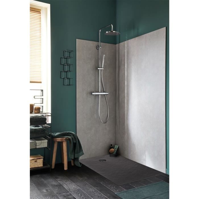 Plato de ducha extraplano Jacob Delafon Ipso E62302-AGM de 100x80x3,5 cm - Gris antracita, textura piedra