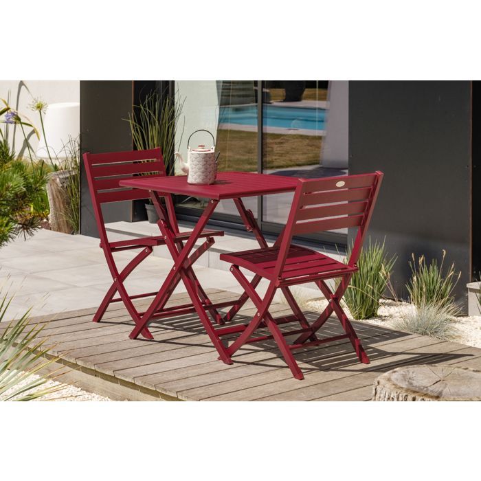 2-seater aluminum garden dining set - Carmine red