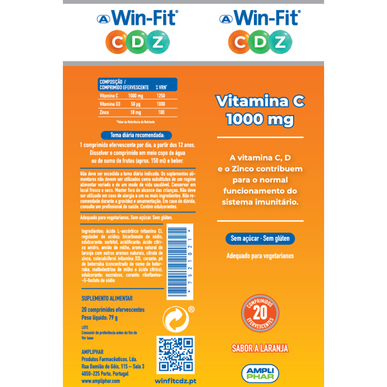 Win-Fit CDZ C-vitamiini 1000 mg lisäkapselit, puolustuskykyä tehostava, 20 tablettia.
