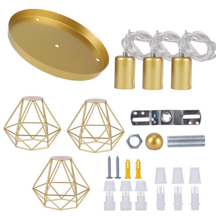 Vintage Industrial Retro Pendant Light E27 16cm Gold - WOTTES - 3 Lights - Yellow - Metal