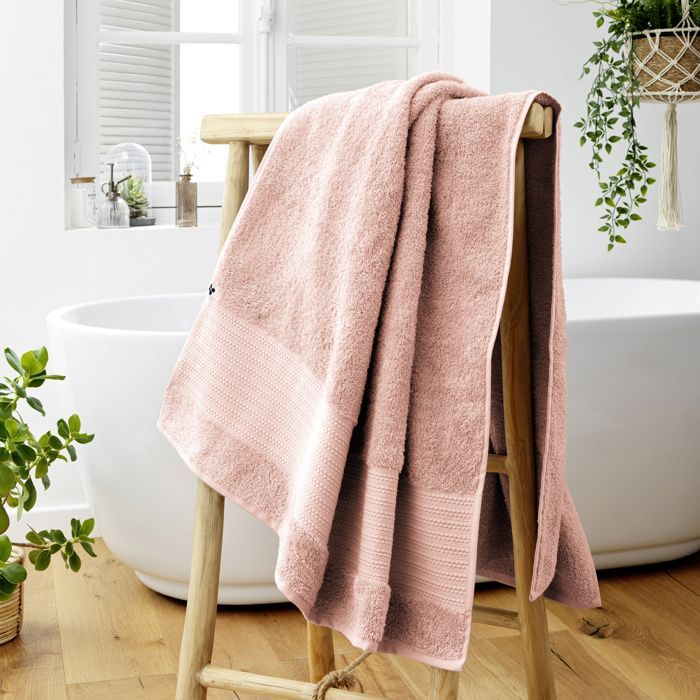 Toalla de baño de 90 x 150 cm – Algodón grueso de 600 g/m² – Rizo liso – Rosa empolvado de rubia