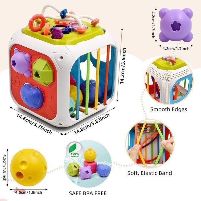 Jouet Montessori 7 en 1 pour Bébé 6-36 Mois, Cube d'Activité Éducatif pour Fille et Garçon, Cadeau Anniversaire Noël