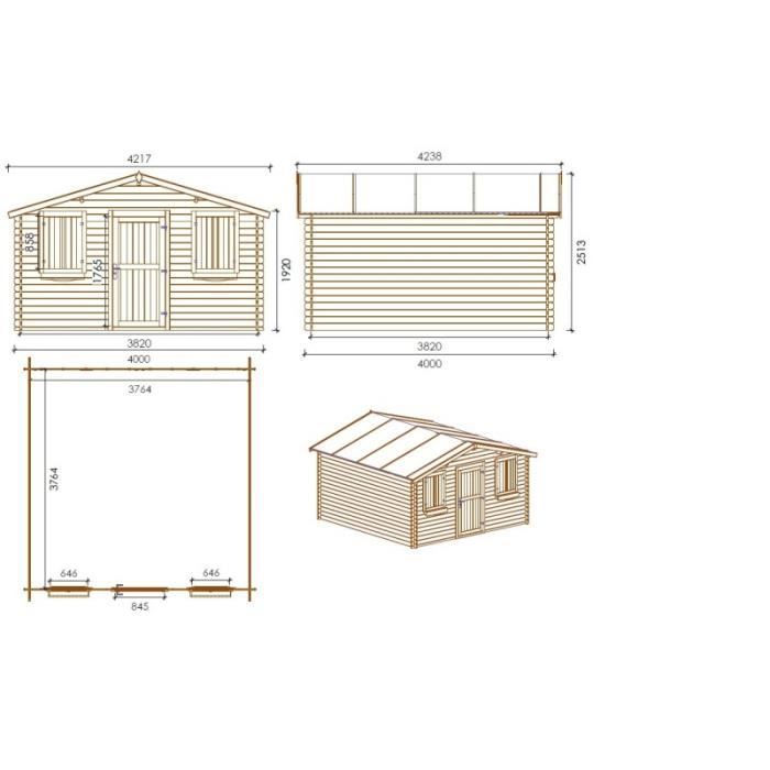 Abri de jardin en bois - ALTANKA - DOM149 - Couleur naturel - Ep. 28mm - 16m2