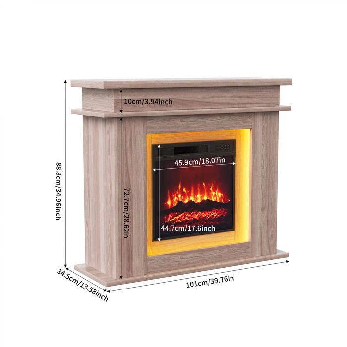 Chimenea eléctrica LUMINARIX con efecto de llama LED 3D, 1500 W, color roble, tamaño grande 101x34x88cm.