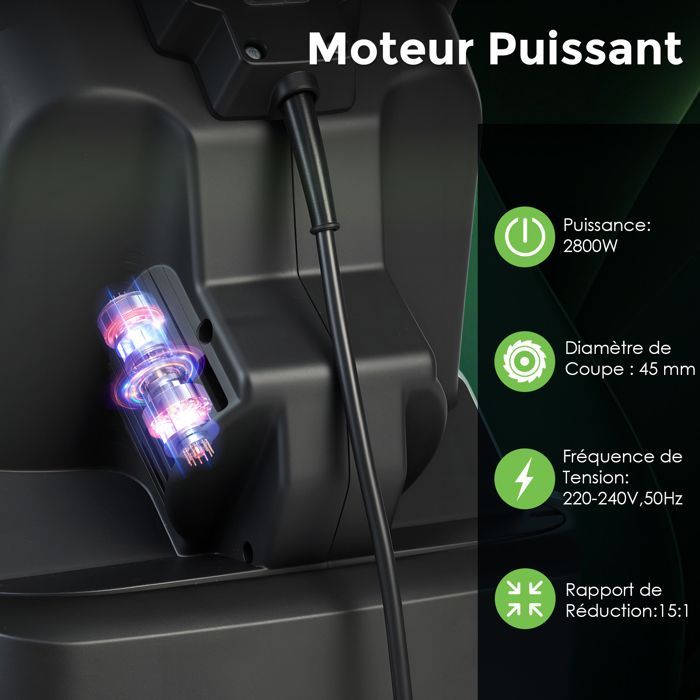 GOPLUS 2800W elektrische versnipperaar, hakselaar voor takken tot 45 mm dik, met opvangbak van 50 liter, 15:1 reductie, groen