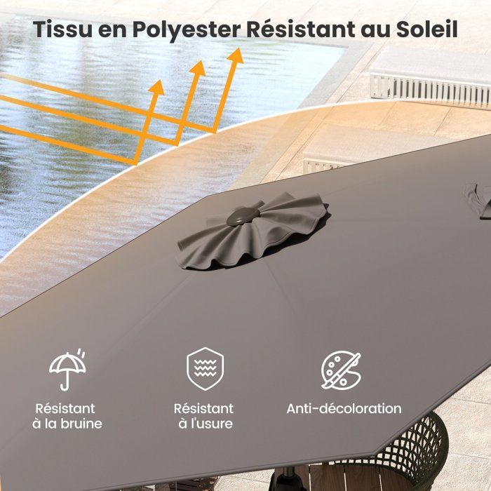 Sombrilla de jardín de 230 cm - COSTWAY - Ángulo ajustable de 35° - Inclinación mediante botón - Manivela - Toldo ventilado para patio - Gris