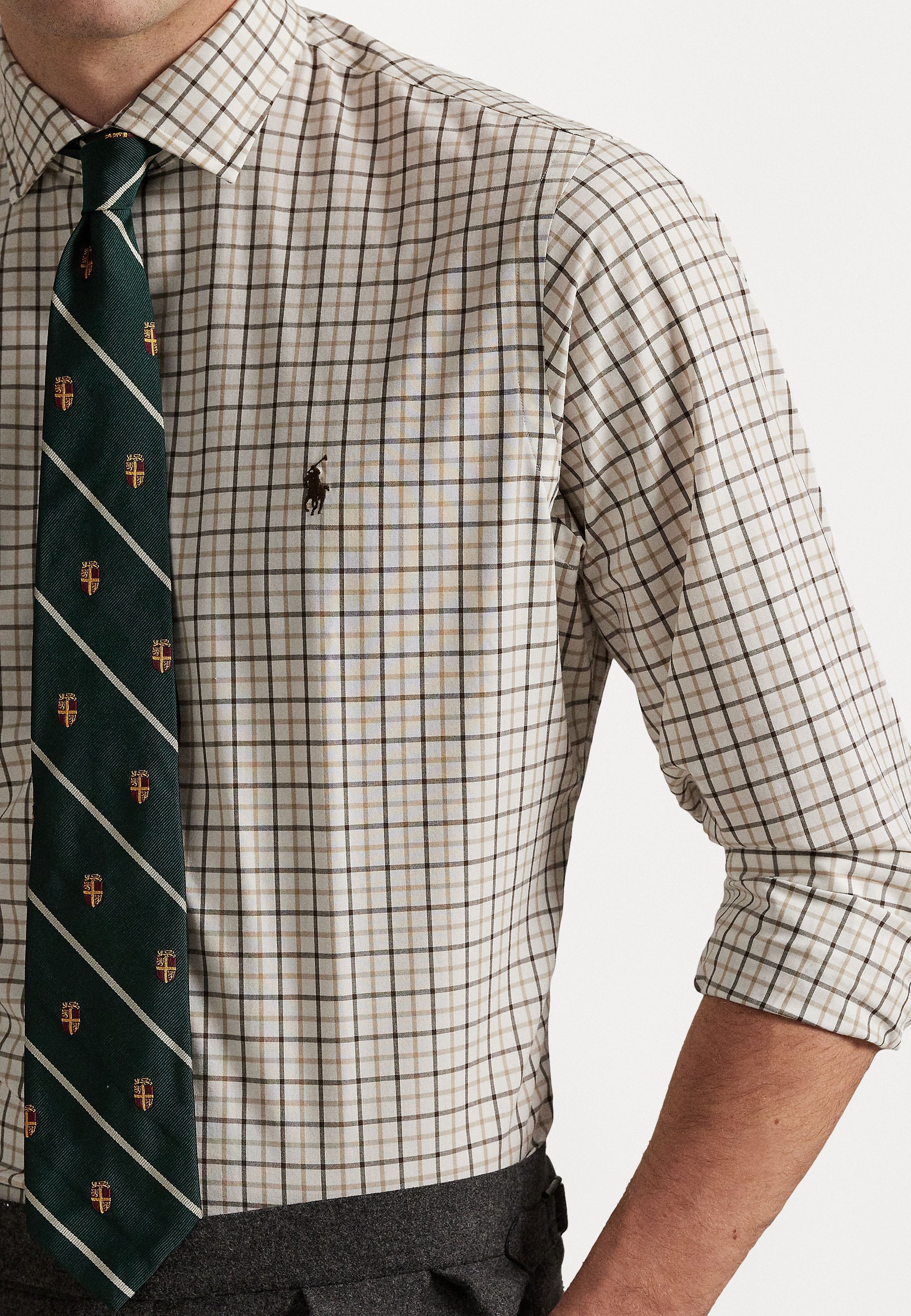 Camicia Polo Ralph Lauren CUSTOM FIT a quadri in popeline elasticizzato - Crema/marrone