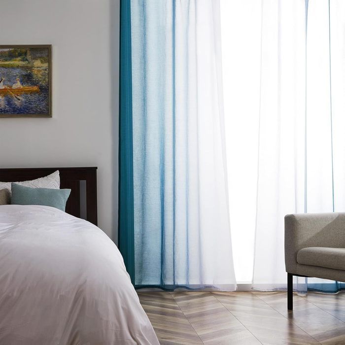 Topfinel Rideaux Voilage Bleu et Blanc pour Chambre Enfant Fille Salon Rideau Transparent à Oeillets, 140x225cm(L x H), 2 Panneaux