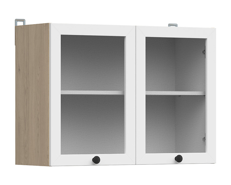 Szafka kuchenna górna Junona Line 80 cm dwudrzwiowa z witryną dąb bernstein/biały